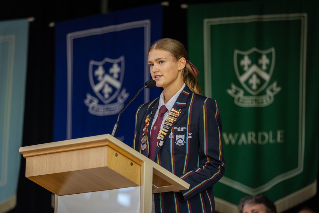 Head Girl Sara Kerr delivering her address