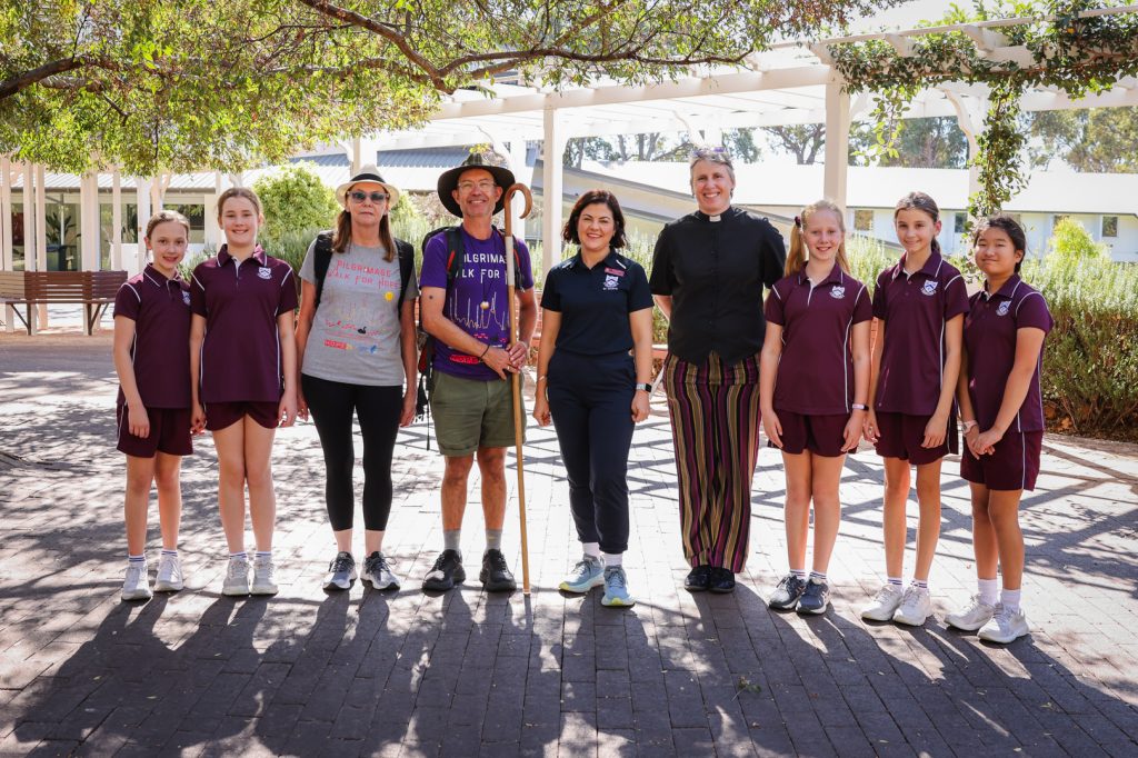 Bishop Hans and Reverend Dr Eleanor O’Donnell, with Acting Principal Rebecca Payne, Reverend Ruth and students