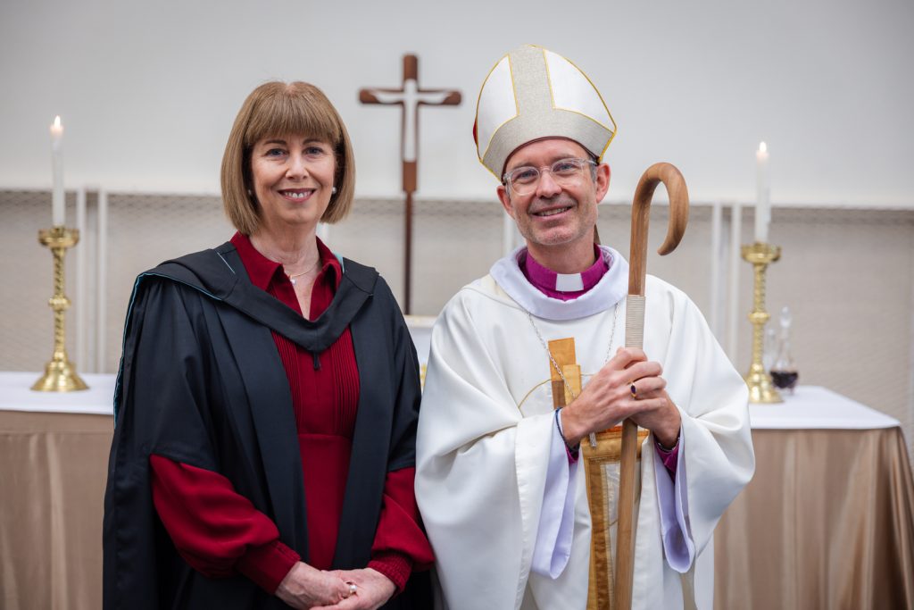 Principal Judith Tudball with The Right Reverend Hans Christiansen, Assistant Bishop for the Anglican Diocese of Perth at the School's recent Patronal Eucharist Assembly. 